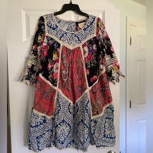 Anthropologie Vanessa Virginia Inez patchwork boho A line minidress Sz 10